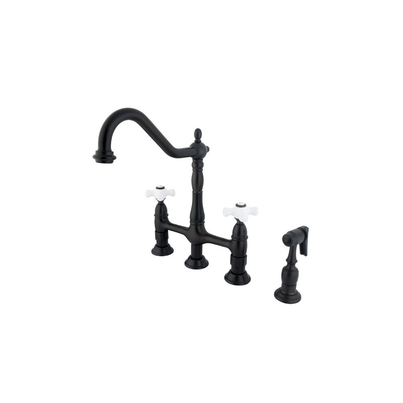 Kingston Br Ks1271pxbs Polished Chrome Heritage 1 8 Gpm Double Kingston Br Ks1271pxbs Polished Chrome Heritage 1 8 Gpm Double Handle Bridge Style Kitchen Faucet Includes Side Spray