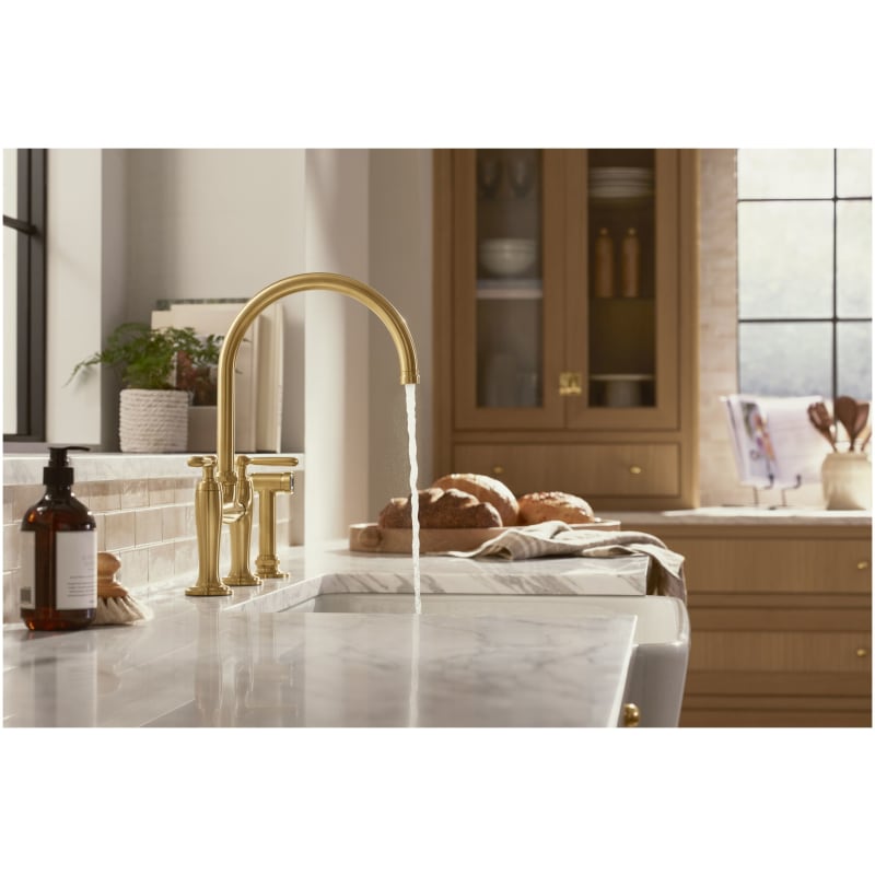 Kohler K-28356-SN Vibrant Polished Nickel Edalyn by Studio McGee 1.5 GPM  Widespread Bridge Kitchen Faucet - Includes Side Spray - FaucetDirect.com
