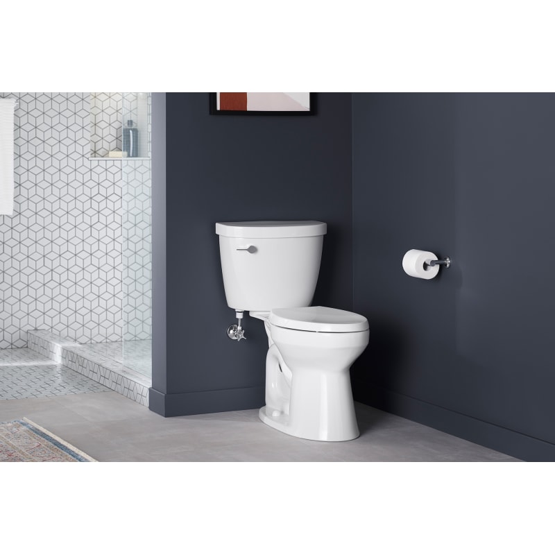 Kohler K-31621-0 White Cimarron 1.28 GPF Two Piece Elongated Chair Height  Toilet with Left Hand Lever Less Seat