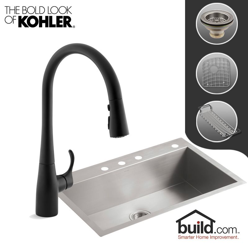 Kohler K-3821-4/K-596-BL Matte Black Faucet Vault Kitchen Kit ...