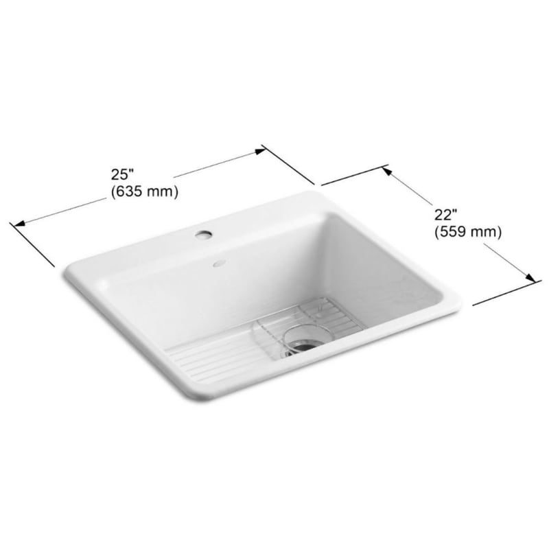 Kohler Riverby k-5872-4a1-0 White 25 Top-Mount Single-Bowl Kitchen Sink