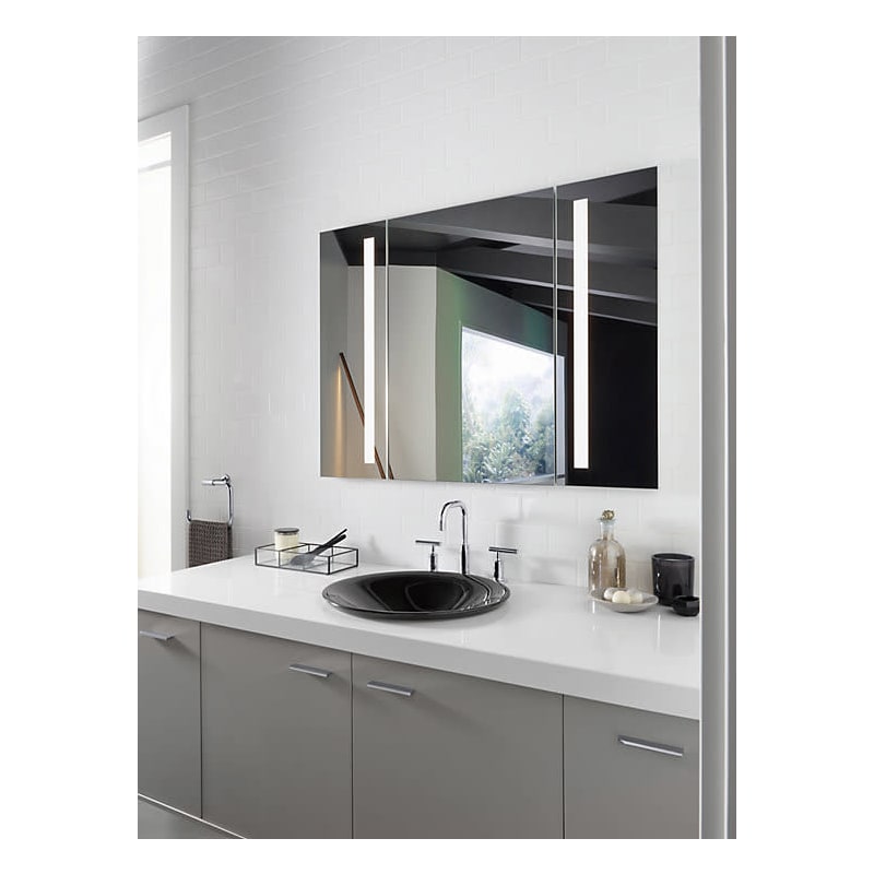 Kohler K 99011 TLC NA N A Verdera 40 x 30 Lighted Three Door Medicine Cabinet with Nine Shelves Built in Outlets and Flip Out Magnifying Mirror CA Title 24 Compliant FaucetDirect