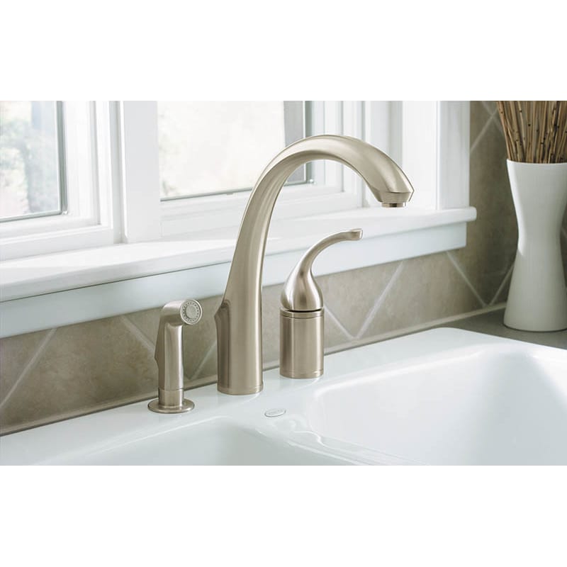 Kohler K 10430 Bn Brushed Nickel Forte 3 Hole Remote Valve Kitchen Sink Faucet With 9 Spout And Sidespray Faucetdirect Com