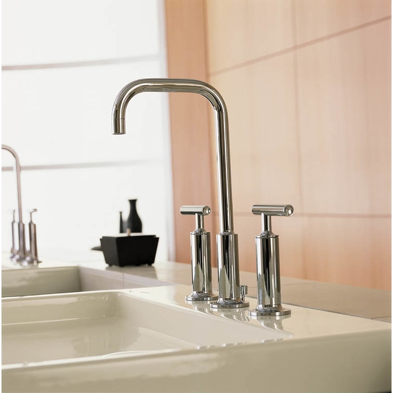 Kohler K-14408-4-CP Polished Chrome Purist 1.2 GPM Widespread Bathroom  Faucet with Pop-Up Drain Assembly
