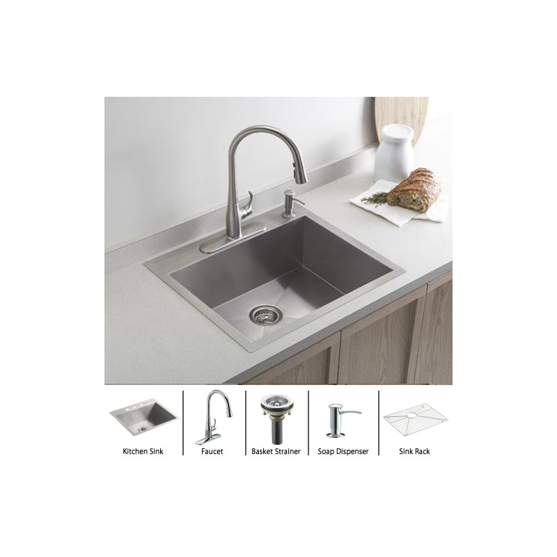 Kohler Undefined Stainless Sink Stainless Basket Strainer Complete Kitchen Sink And Accessories Package Faucetdirect Com