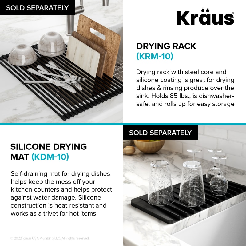 KRAUS Self-Draining Silicone Dish Drying Mat in Dark Grey