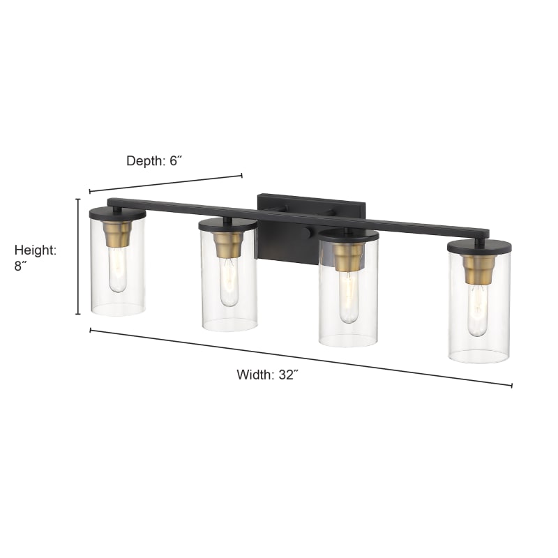 その他 Millenia Elonia 16.5 in. 4 Light Matte Black and Brass Vanity Light