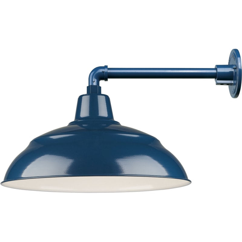 Millennium Lighting RWHS17 RGN13 NB Navy Blue RLM 1 Light Outdoor Wall Sconce with 17 Wide Warehouse Shade and 13 Gooseneck Stem LightingDirect