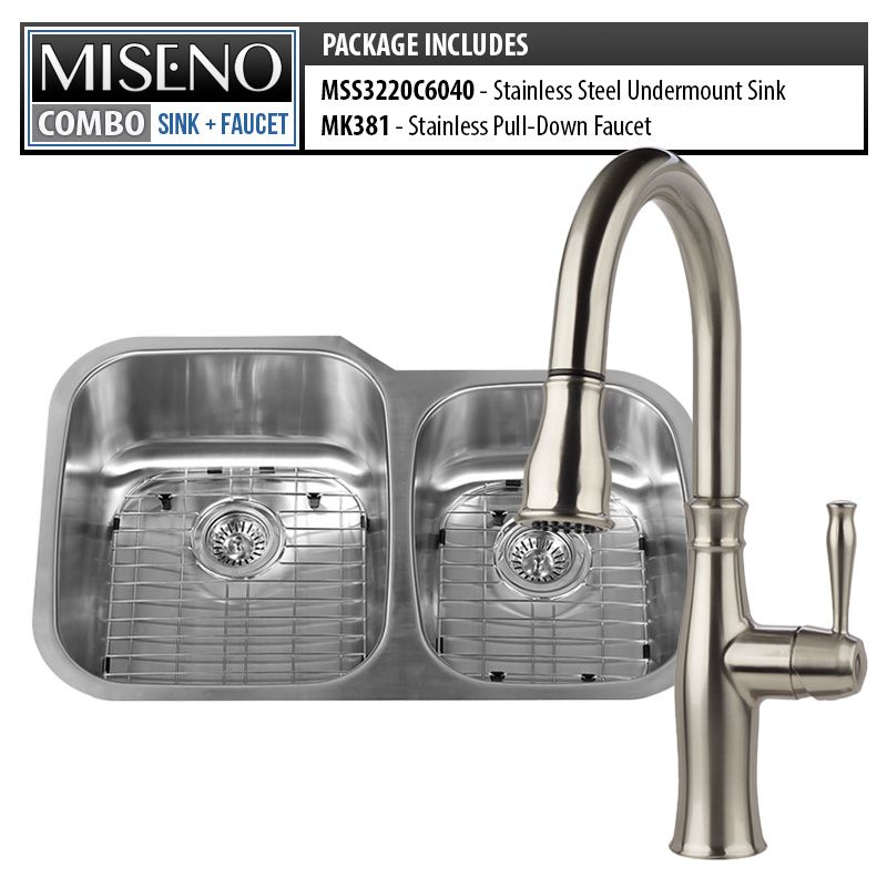 Miseno Mss3220c6040 Mno381 Ss 16 Gauge Stainless Steel Miseno Mss3220c6040 Mno381 Ss 16 Gauge Stainless Steel Kitchen Combo 32 Undermount Double Basin Sink With