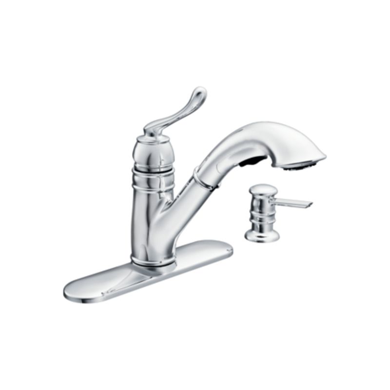 moen ca87007 chrome single handle kitchen faucet with pullout spray and soap dispenser from the dorsey collection low lead compliant faucetcom - Moen Single Handle Kitchen Faucet With Pullout Spray Repair moen ca87007 chrome single handle kitchen faucet with pullout spray and soap dispenser from the dorsey collection low lead compliant faucetcom - Moen Single Handle Kitchen Faucet With Pullout Spray Repair