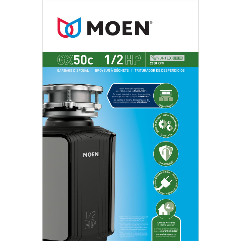 Moen Gx50c Stainless Steel Gx 1 2 Hp Continuous Garbage Disposal With Soundshield Technology Vortex Motor And Power Cord Included Faucet Com