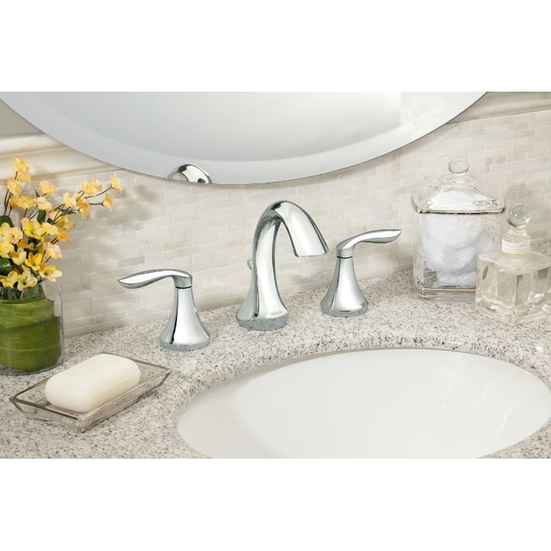 Moen T6420BN Brushed Nickel Eva 1.2 GPM Deck Mounted Bathroom Faucet with  Pop-Up Plug- Less Drain Assembly