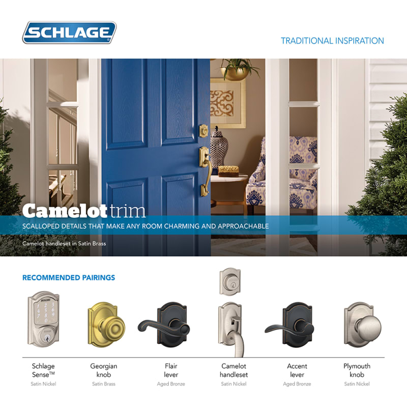 Schlage F92CAM716 Aged Bronze Camelot Exterior One-Sided Dummy Handleset  Interior Side Sold Separately