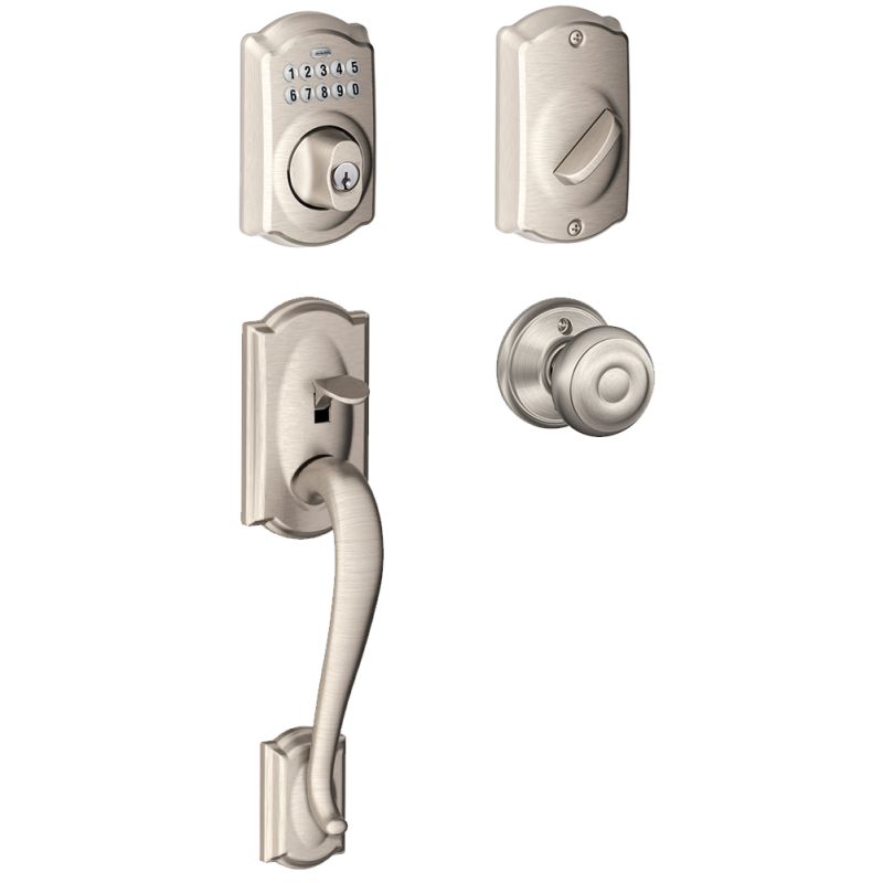 Satin Nickel Schlage FE365CAMGEO Camelot Electronic Handleset with