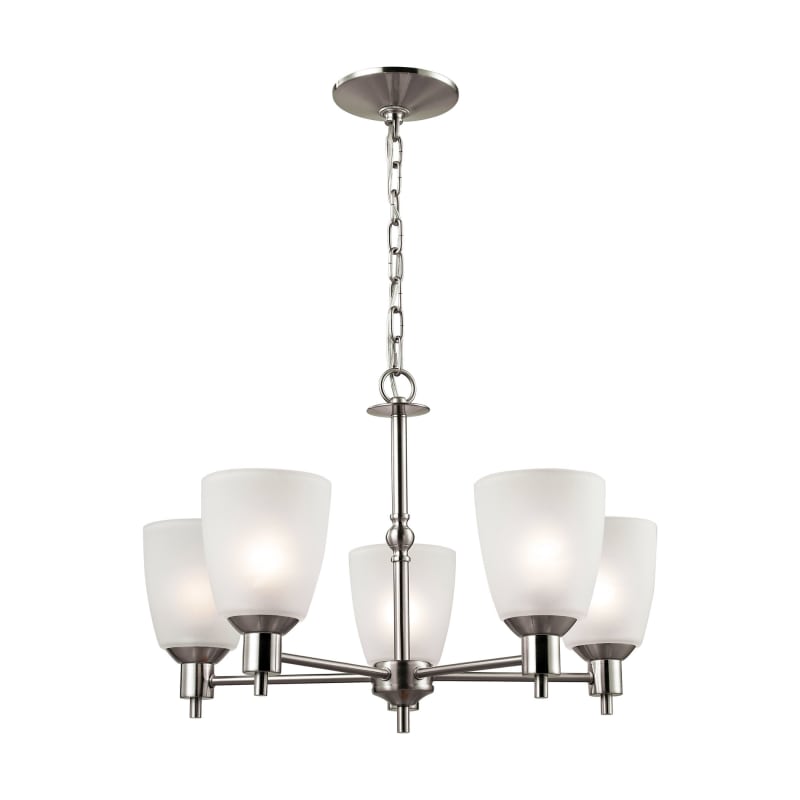 Wide Chandelier With White Glass Shades, Beaugard 5 Light Matte Black Chandelier
