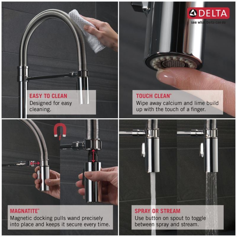 Delta 9659 Dst Chrome Trinsic Pro Pre Rinse Pull Down Kitchen