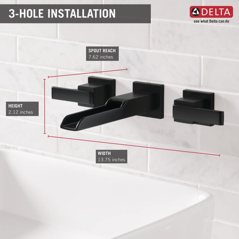 Delta T3568lf Blwl Matte Black Ara 1 2 Gpm Wall Mounted Waterfall Delta T3568lf Blwl Matte Black Ara 1 2 Gpm Wall Mounted Waterfall Bathroom Sink Faucet Metal Pop Up Drain Assembly Not Included Com