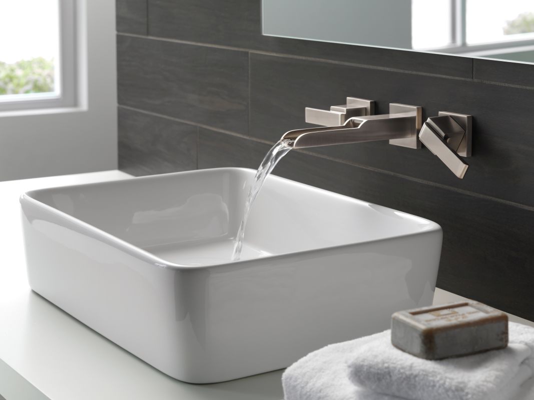 Delta T3568lf Blwl Matte Black Ara 1 2 Gpm Wall Mounted Waterfall Delta T3568lf Blwl Matte Black Ara 1 2 Gpm Wall Mounted Waterfall Bathroom Sink Faucet Metal Pop Up Drain Assembly Not Included Com
