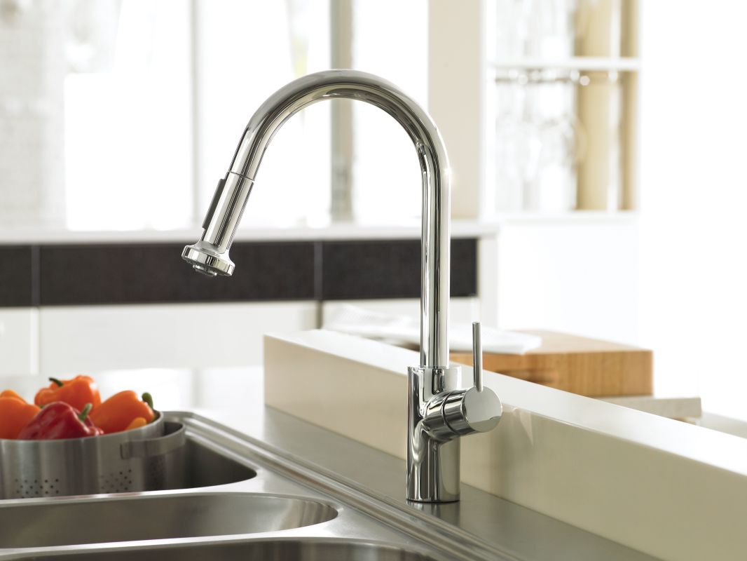 Hansgrohe 14877801 Steel Optik Talis S Pull Down Kitchen Faucet With Hansgrohe 14877801 Steel Optik Talis S Pull Down Kitchen Faucet With High Arc Spout Magnetic Docking Non Locking Spray Diverter Includes Lifetime