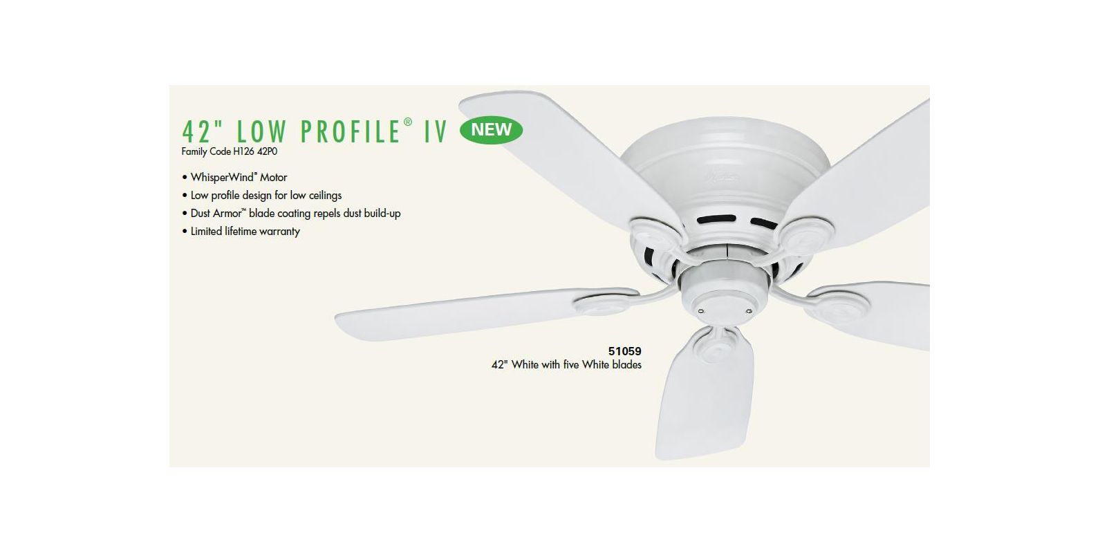 Hunter 51059 White 42 Flush Mount Indoor Ceiling Fan 5 Reversible Hunter 51059 White 42 Flush Mount Indoor Ceiling Fan 5 Reversible Blades Included Ventingdirect Com