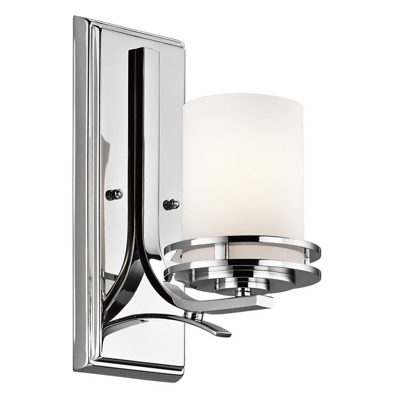 Kichler 5076ch Chrome Hendrik Single Light 12 Tall Wall Sconce With Kichler 5076ch Chrome Hendrik Single Light 12 Tall Wall Sconce With Satin Etched Glass Shade Lightingdirect Com
