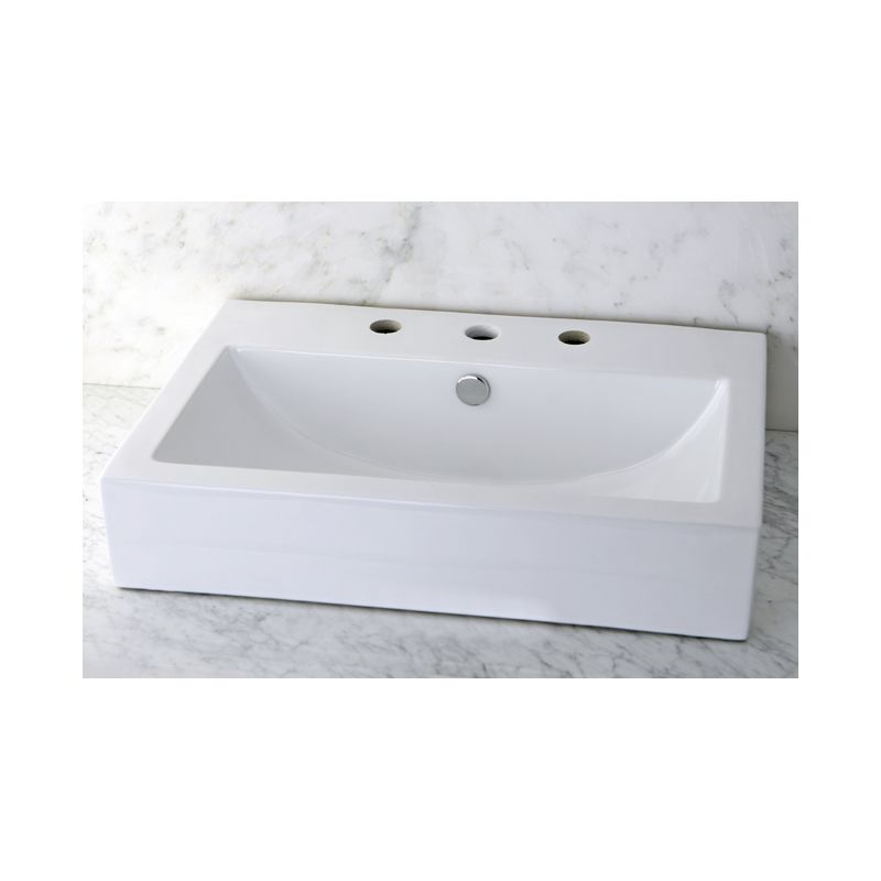 Kingston Brass Ev4318w38 White Clearwater 23 5 8 Rectangular Kingston Brass Ev4318w38 White Clearwater 23 5 8 Rectangular Vitreous China Vessel Sink With Widespread Faucet Holes Overflow Hole Less Drain Assembly