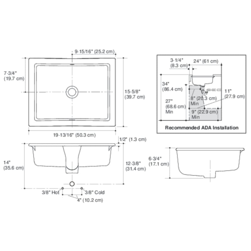 Kohler K 2882 0 White Verticyl 19 13 16 Rectangular