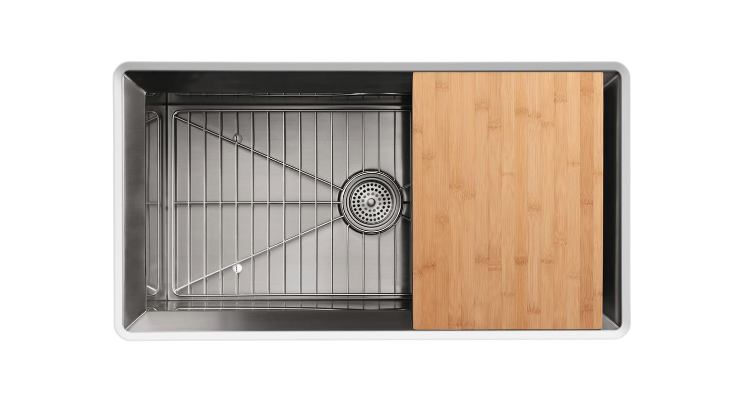 Kohler K 3158 Na Stainless Steel Poise Undermount Kohler K 3158 Na Stainless Steel Poise Undermount Single Basin Kitchen Sink With Cutting Board And Rack Faucet Com