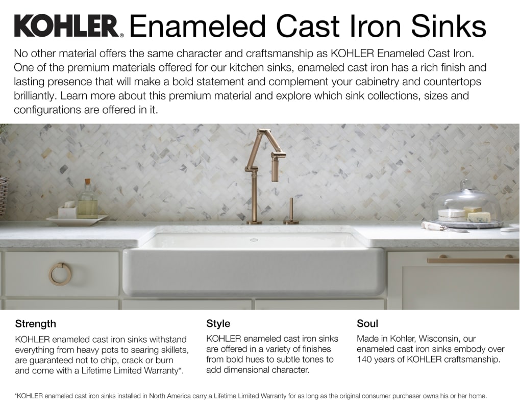Kohler K 6546 4u 0 White Inson 33 Single Basin Under Mount Kohler K 6546 4u 0 White Inson 33 Single Basin Under Mount Enameled Cast Iron Kitchen Sink With A Front Faucet