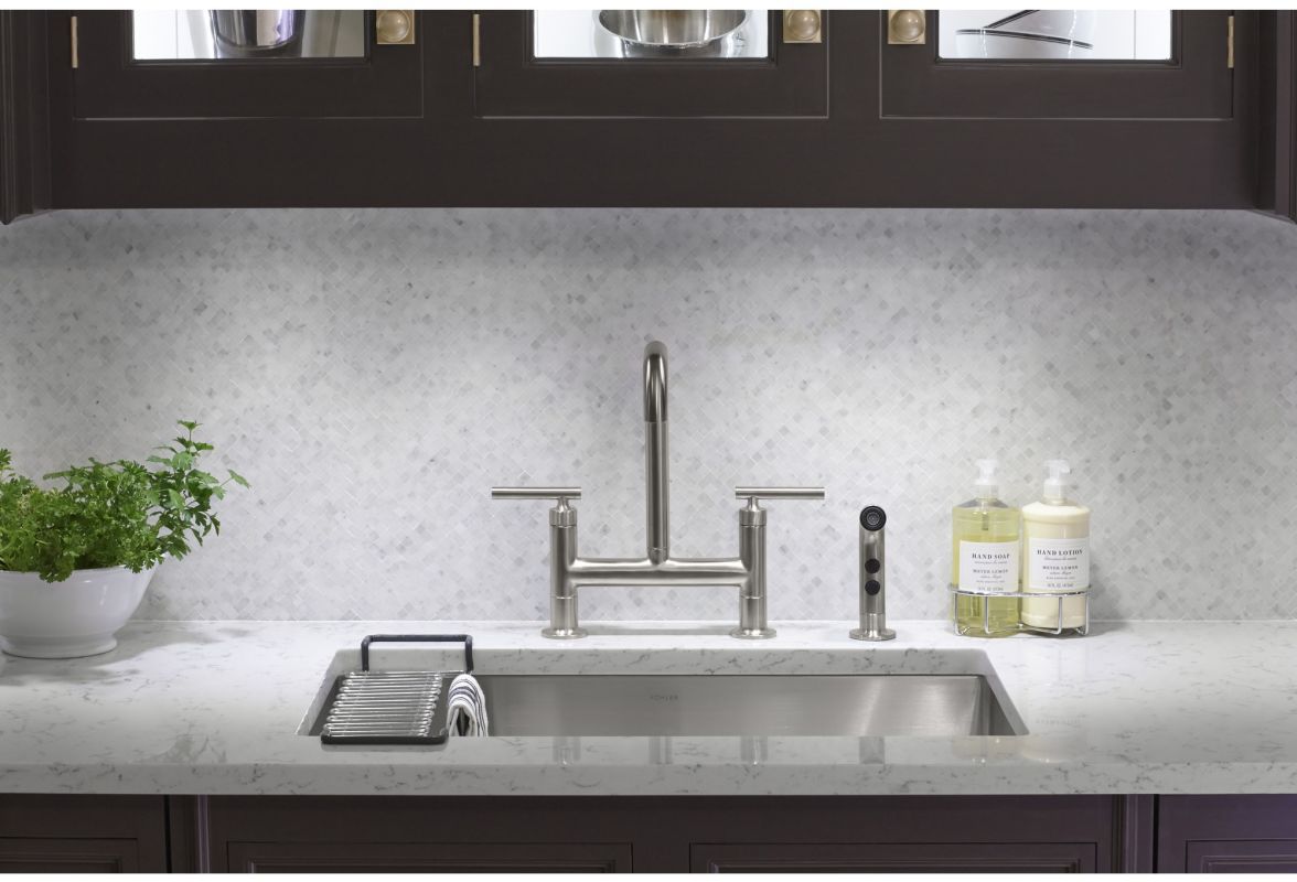 Kohler K 7548 4 Bl Matte Black Purist Double Handle Bridge Kitchen Kohler K 7548 4 Bl Matte Black Purist Double Handle Bridge Kitchen Faucet With Rotating Spout And Pull Out Spray Com