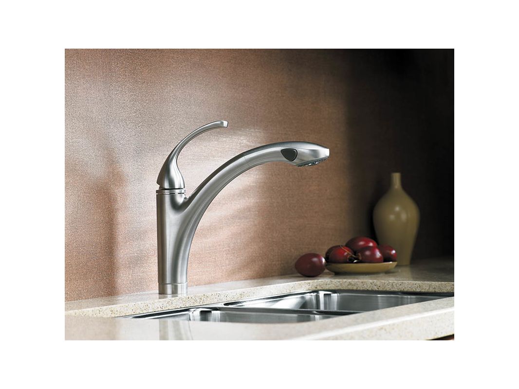 Kohler K 10433 Bn Brushed Nickel Forte Single Hole Or 3 Kitchen Kohler K 10433 Bn Brushed Nickel Forte Single Hole Or 3 Kitchen Sink Faucet With 10 1 8 Pullout Spray Spout Masterclean Sprayface
