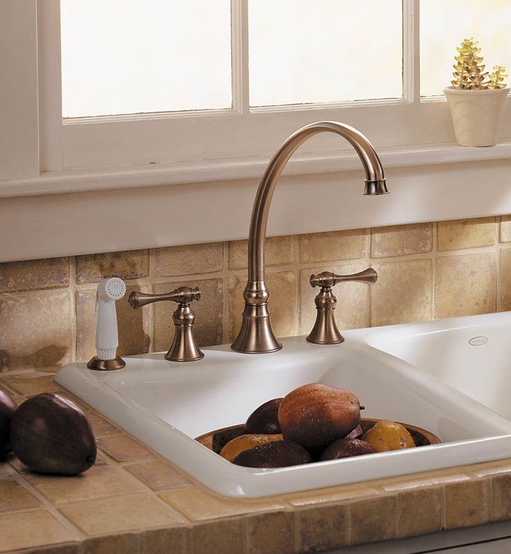 Kohler K 16109 4a Af French Gold Double Handle Kitchen Faucet With Kohler K 16109 4a Af French Gold Double Handle Kitchen Faucet With Metal Traditional Lever Handles And Sidespray From The Revival Series Com