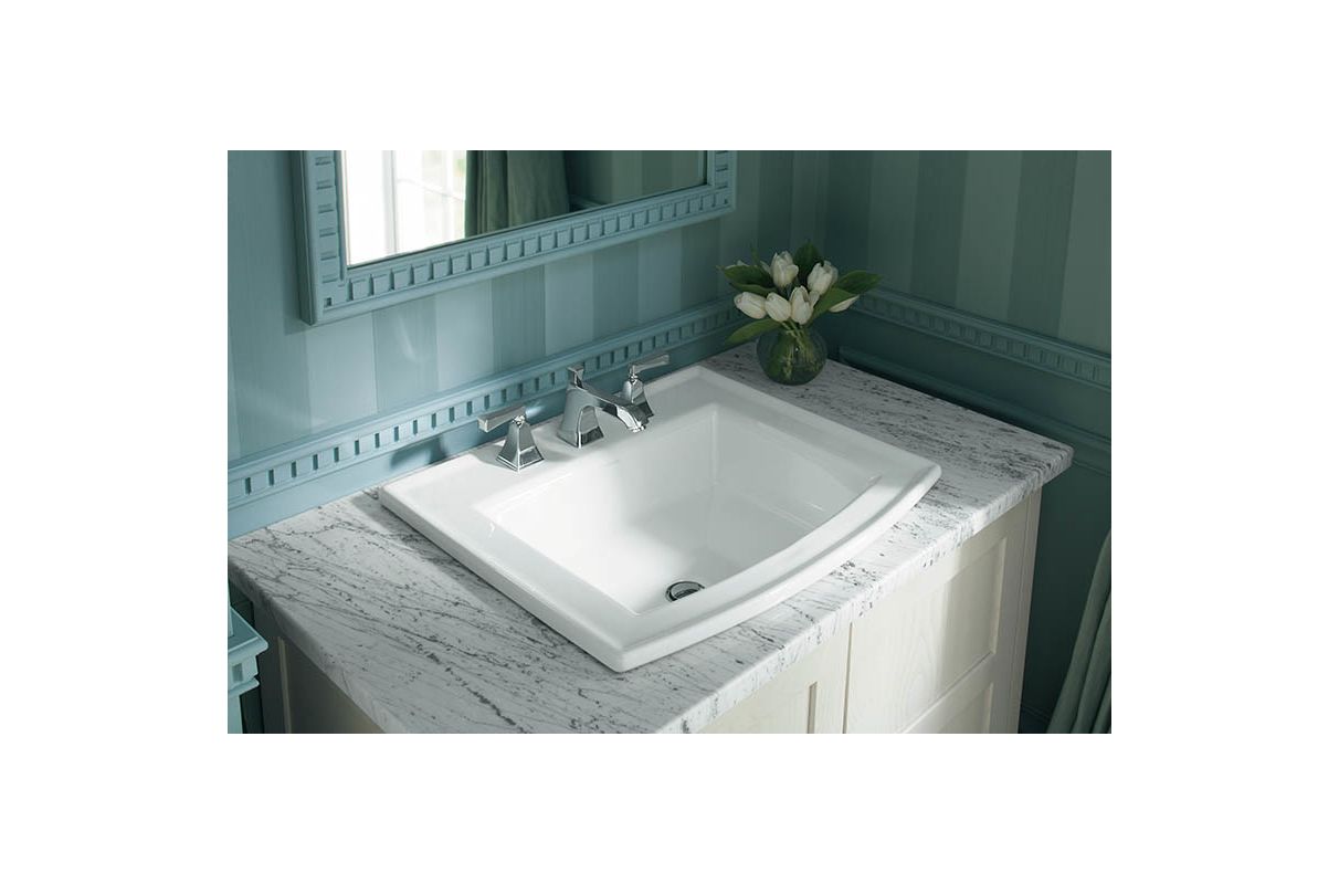Kohler K 2356 8 0 White Archer 22 5 Drop In Bathroom Sink With 3 Kohler K 2356 8 0 White Archer 22 5 Drop In Bathroom Sink With 3 Holes Drilled And Overflow Faucet