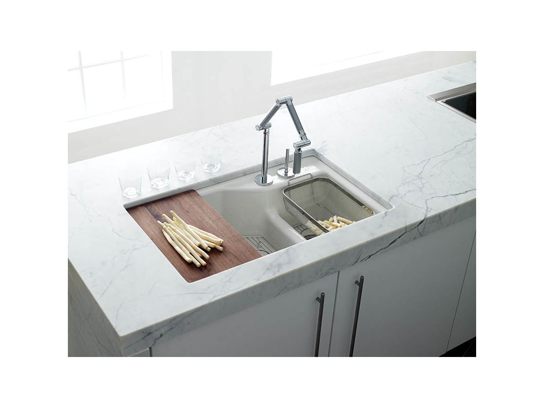 Kohler K 6411 2k 0 White Indio 33 Double Basin Under Mount Enameled Kohler K 6411 2k 0 White Indio 33 Double Basin Under Mount Enameled Cast Iron Kitchen Sink With Smart Divide Faucet Com