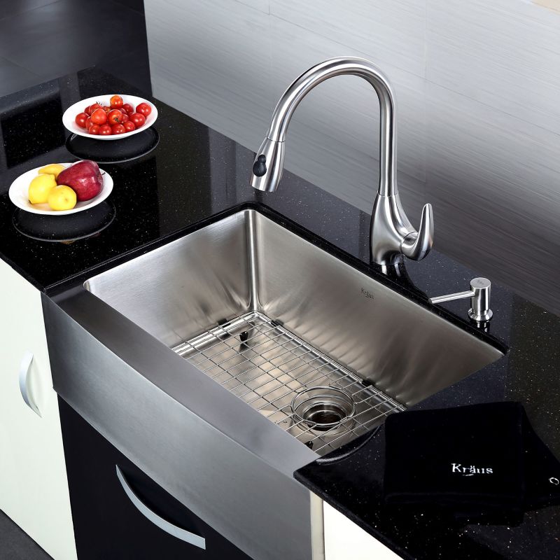 Kraus Khf200 30 Stainless Steel 29 3 4 Single Basin 16 Gauge Kraus Khf200 30 Stainless Steel 29 3 4 Single Basin 16 Gauge Kitchen Sink For Farmhouse Installations With A Front Rack And