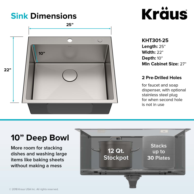 Kraus Kht301 25 Stainless Steel Standart Pro 25 Drop In Single