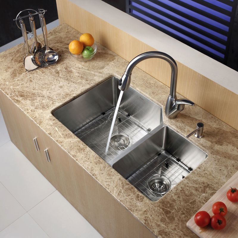 Kraus Khu123 32 Stainless Steel Undermount 60 40 Double Bowl 16 Kraus Khu123 32 Stainless Steel Undermount 60 40 Double Bowl 16 Gauge Kitchen Sink Faucet