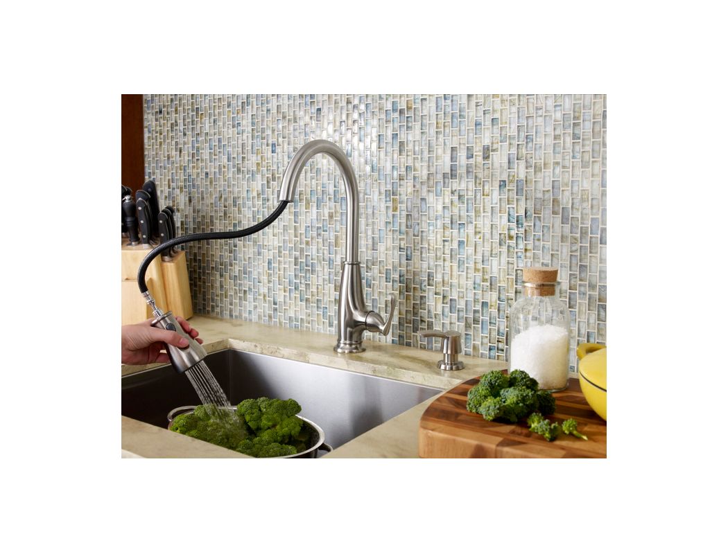 Pfister F-529-7AYS Stainless Steel Ainsley Pullout Spray Kitchen Faucet with Soap Dispenser - Faucet.com