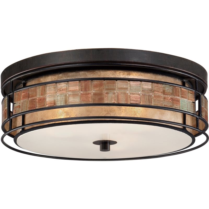 Quoizel Mclg1616rc Renaissance Copper Laa 3 Light 16 Wide Flush Quoizel Mclg1616rc Renaissance Copper Laa 3 Light 16 Wide Flush Mount Ceiling Fixture With Mica And Mosaic Tile Shade Lightingdirect Com