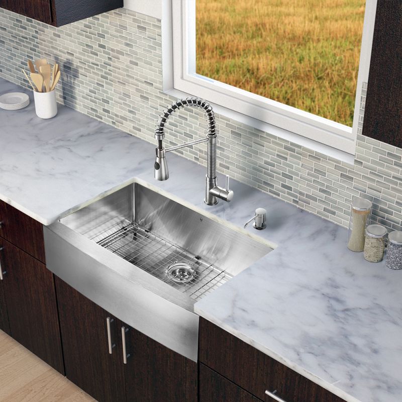 Vigo Vg15203 Stainless Steel 33 Single Basin Farmhouse A Front Vigo Vg15203 Stainless Steel 33 Single Basin Farmhouse A Front Kitchen Sink With Brant Finish Faucet And Soap Dispenser
