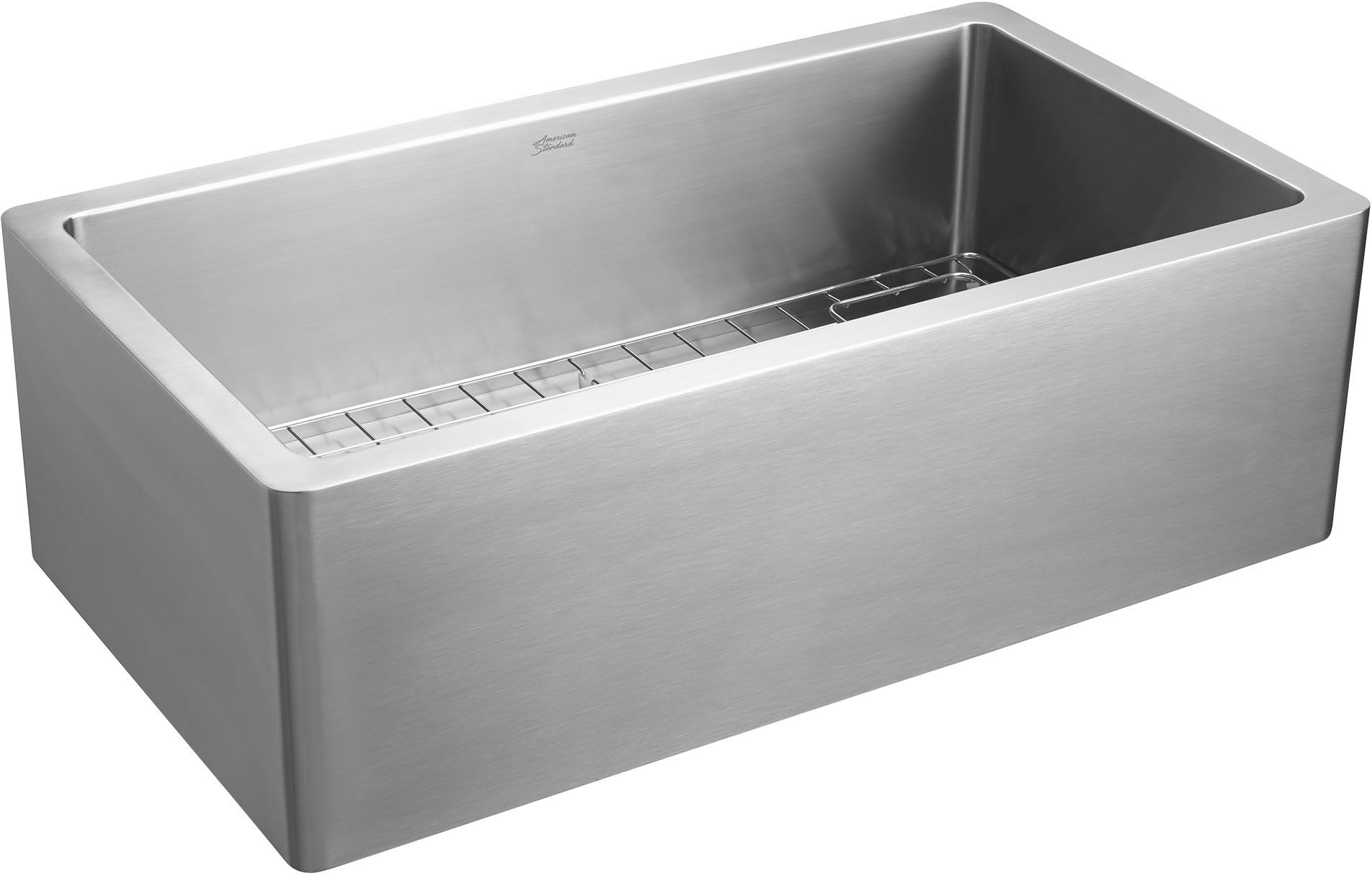 American Standard 1180sb3620ss 075 Stainless Steel Avery 36 Farmhouse Single Basin Stainless Steel Kitchen Sink With Basket Strainer Basin Rack And Sound Dampening Technology Faucetdirect Com