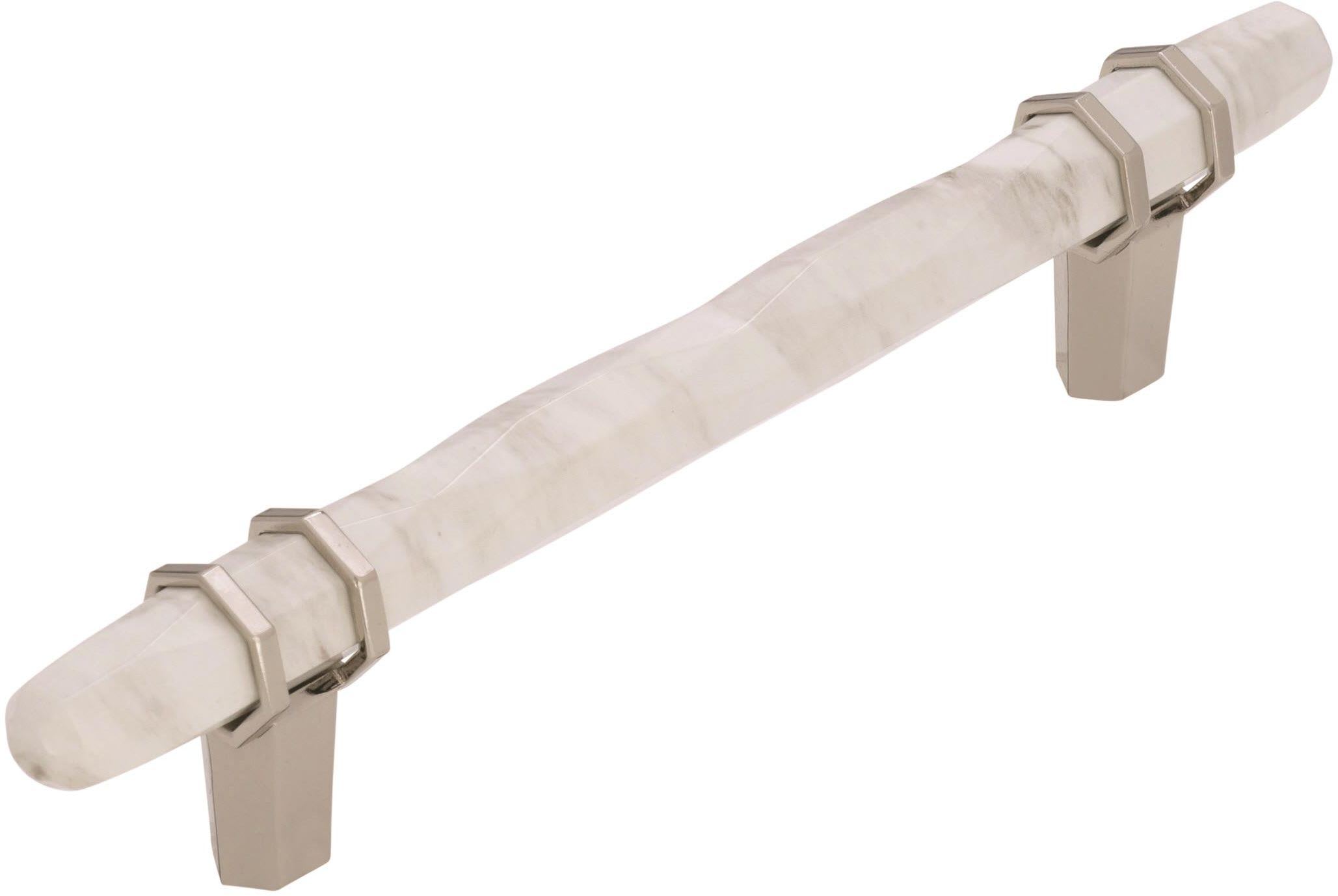 128 mm C-to-C Marble White/Polished Nickel Cabinet Pulls Amerock 5-1/16 in.
