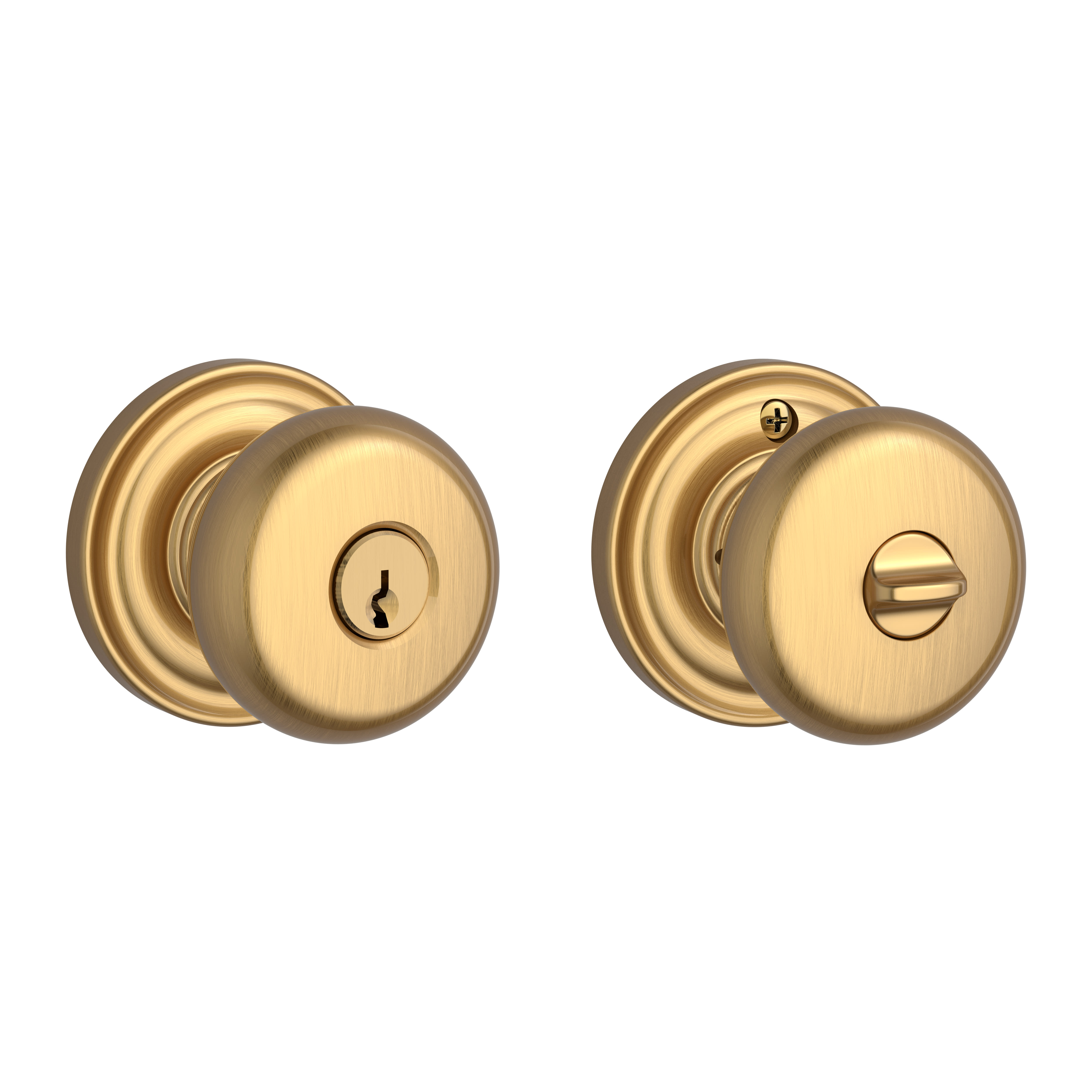 Keyed Contemporary Knob with Square Rose - Lifetime (PVD) Satin Brass