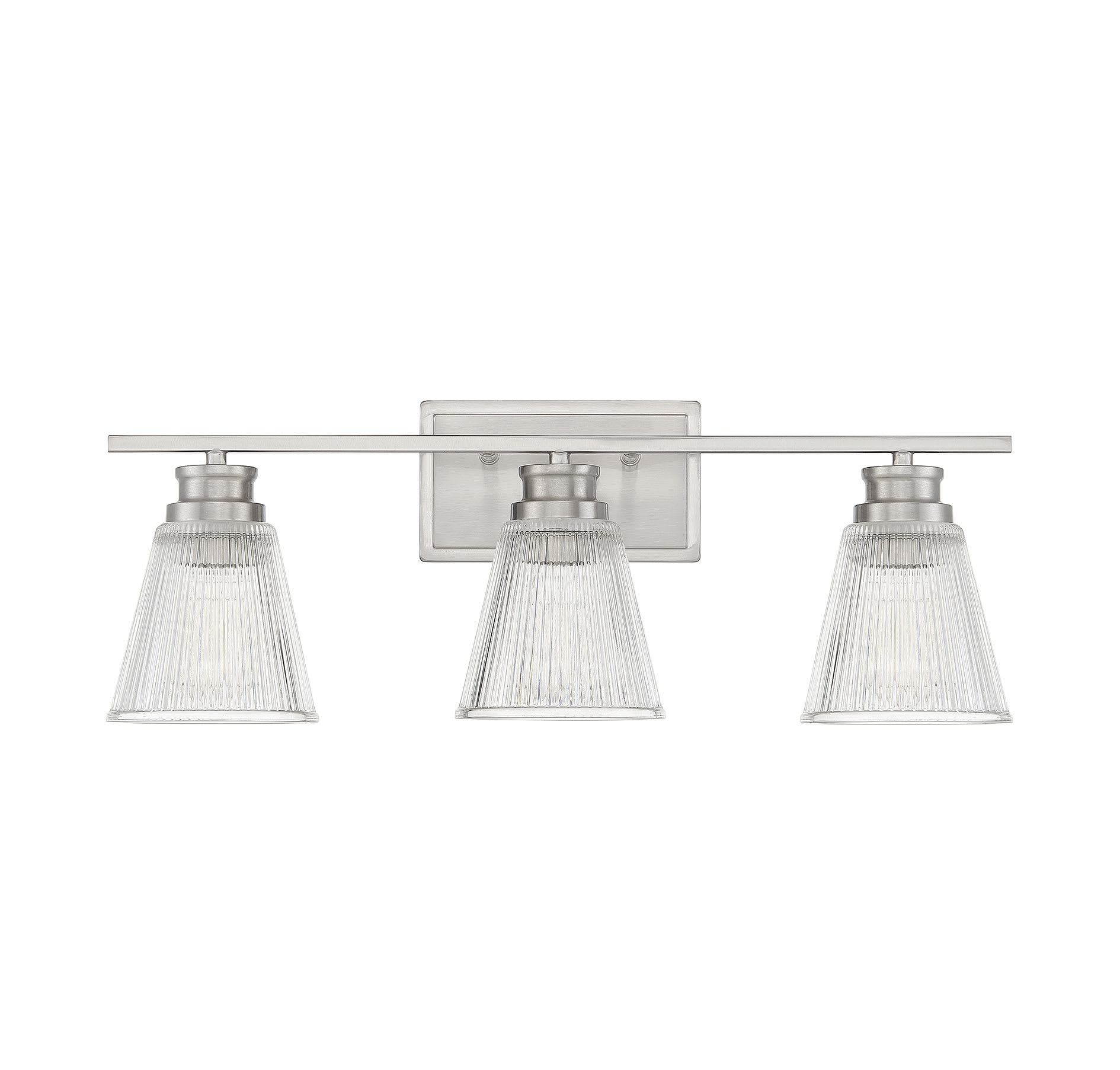 Brushed Nickel LED 3 Light Frosted Ribbed Glass Bath Wall Fixture 24" 