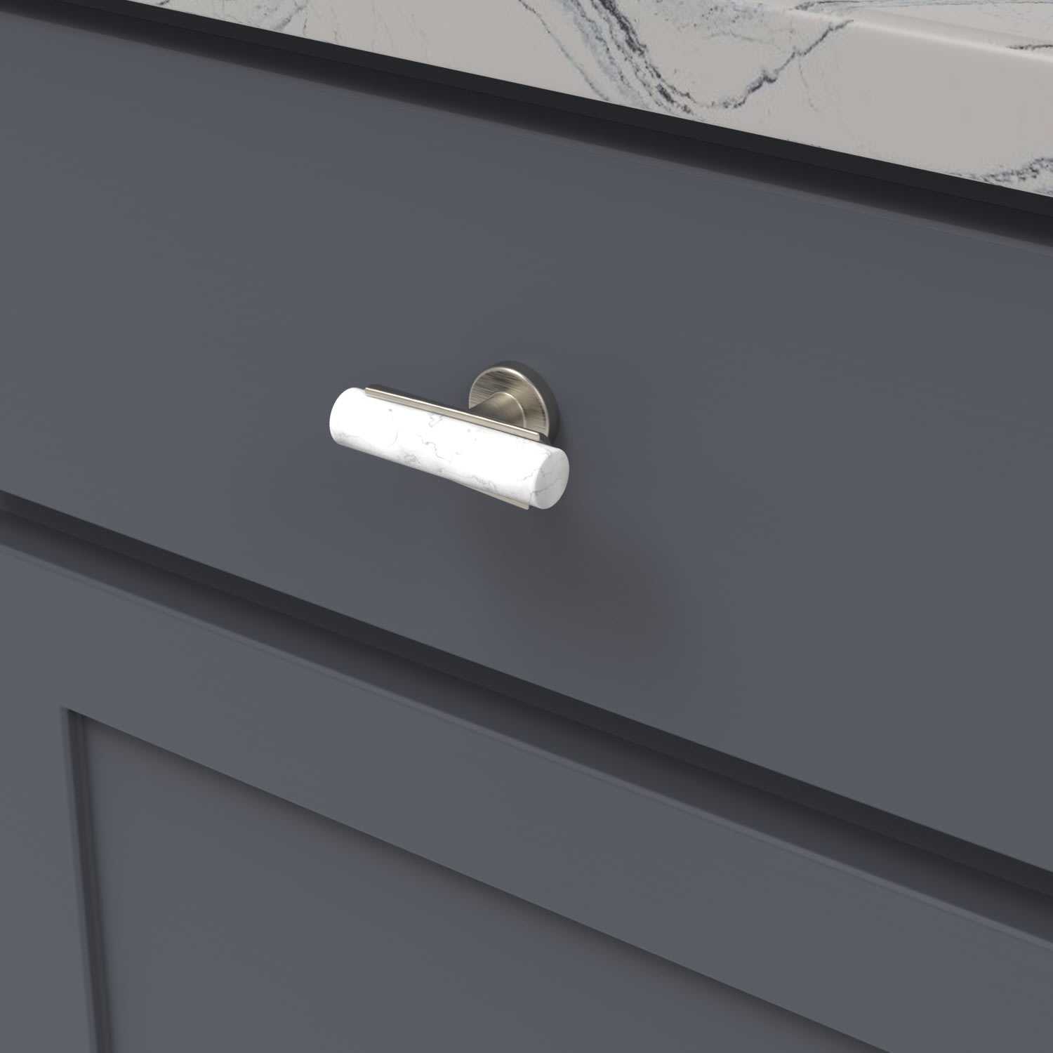 Belwith Keeler B077041MW-SN White Marble / Satin Nickel Firenze 2-1/2  Modern T Bar Italian Marble Glam Cabinet Knob / Drawer Knob 