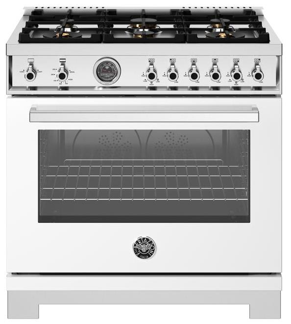 PRO366BCFGMART by Bertazzoni - 36 inch All Gas Range, 6 Brass