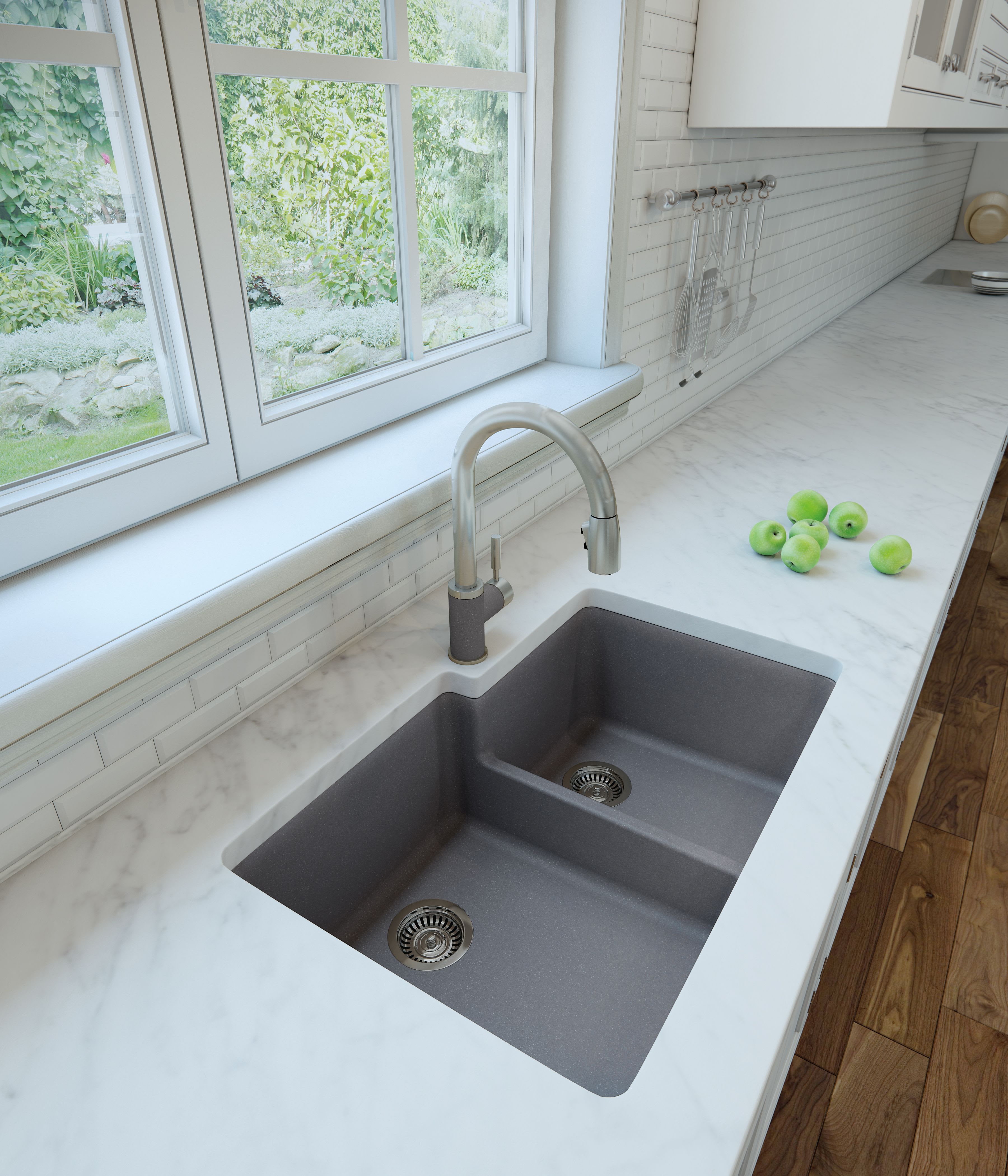 Blanco 442094 Metallic Gray Grandis 33 Undermount Double Basin Silgranit Kitchen Sink Faucet Com