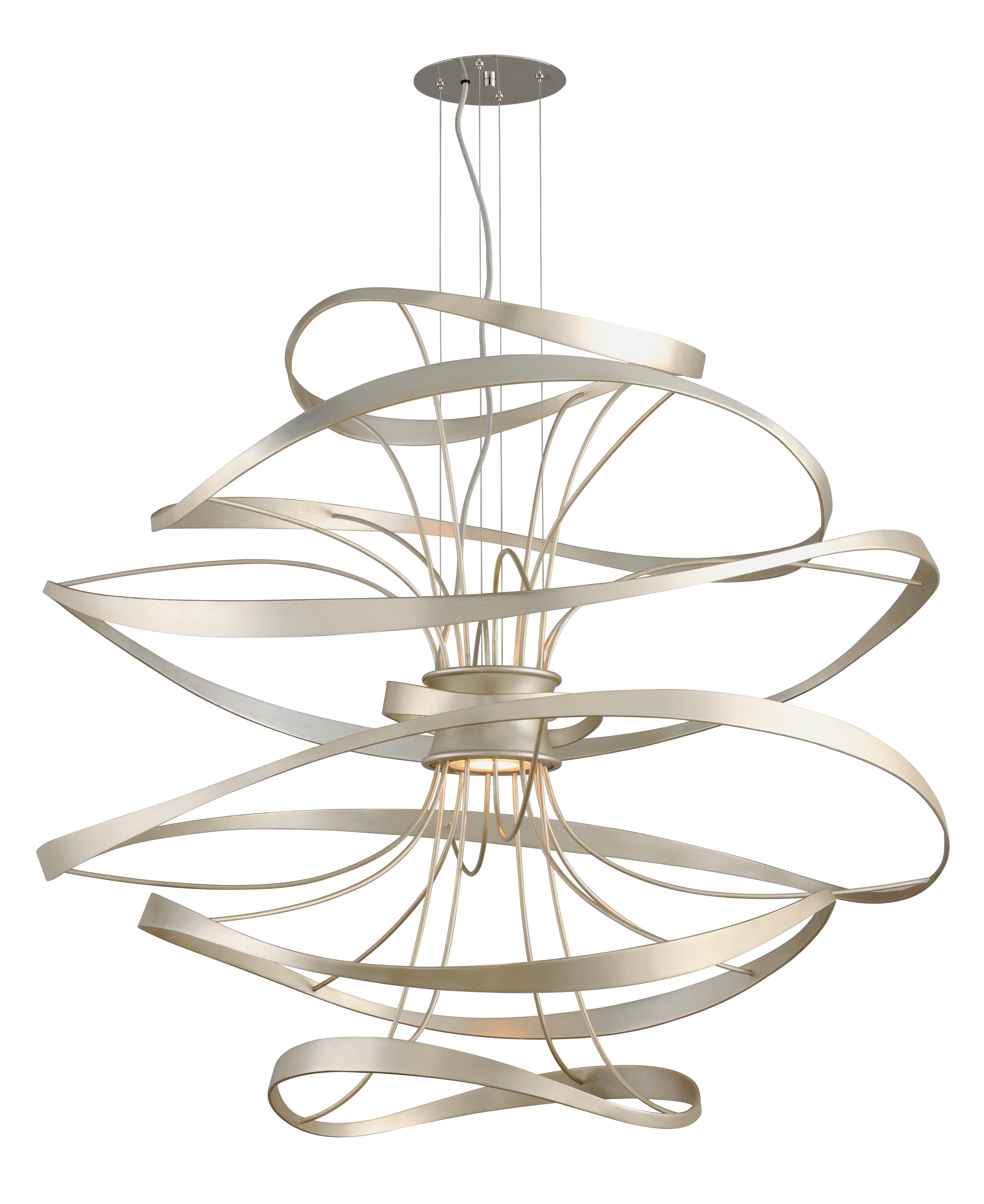 Corbett Lighting 213 44 Silver Leaf With Polished Stainless Accents Corbett Lighting 213 44 Silver Leaf With Polished Stainless Accents Calligraphy 2 Light 42 Led Pendant Hand Crafted Iron Lightingshowplace Com