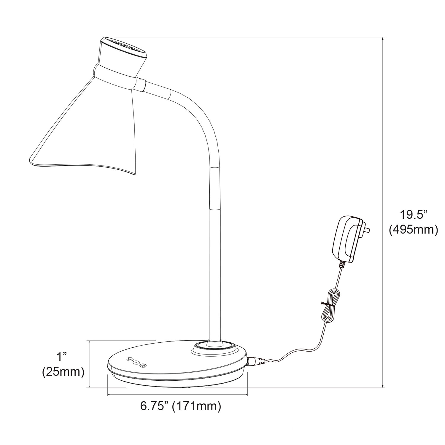 Dainolite 132LEDT-BK Black Single Light 16 Tall Integrated LED Flexible  Neck Desk Lamp 