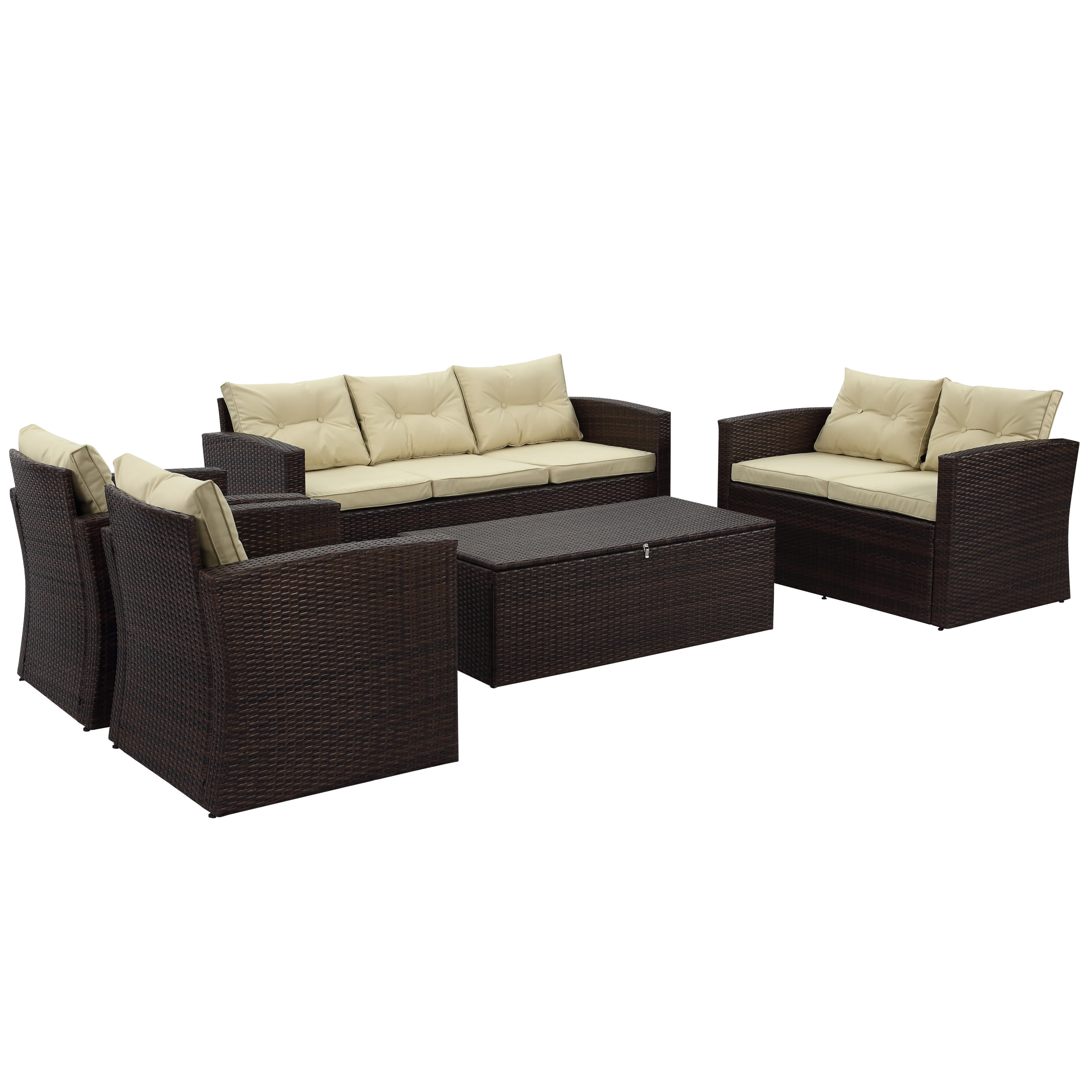 Delacora Bas2614dbbg Dark Brown Beige Rio 5 Piece Steel Framed Wicker Outdoor Conversation Set Faucetdirect Com
